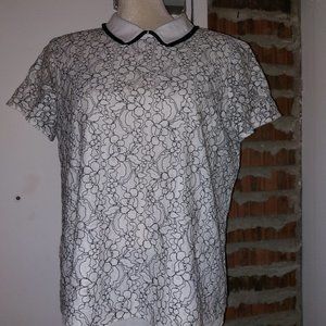 Karl Lagerfeld Peter Pan Collar Lace Lined Top Dark Brown Cream Size 14 …